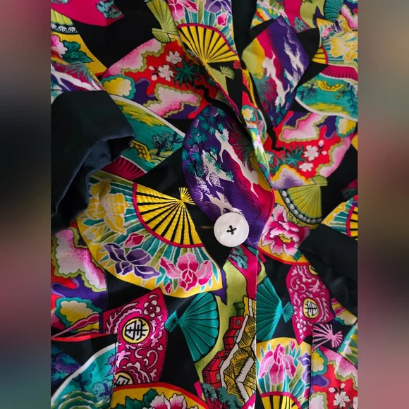 Vintage 100% Silk Dana Buchman Multicolor Fan Pattern Blazer - Picture 7 of 10